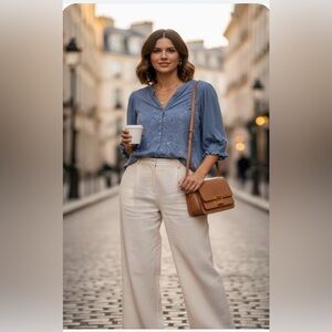 Democracy Blue Embroidered Blouse